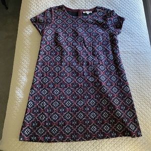 Loft Black & Burgundy Brocade Patterned Dress
